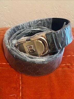 Bally BrownMonogrammed Belt with Gold 'B' Buckle